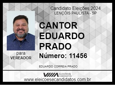 Candidato CANTOR EDUARDO PRADO  2024 - LENÇÓIS PAULISTA - Eleições