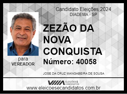 Candidato ZEZÃO DA NOVA CONQUISTA 2024 - DIADEMA - Eleições