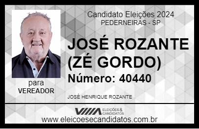 Candidato JOSÉ ROZANTE (ZÉ GORDO) 2024 - PEDERNEIRAS - Eleições