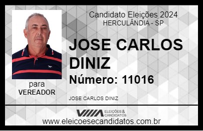 Candidato JOSE CARLOS DINIZ 2024 - HERCULÂNDIA - Eleições