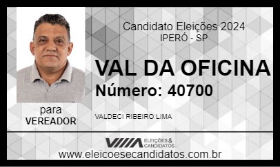 Candidato VAL DA OFICINA 2024 - IPERÓ - Eleições