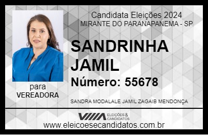 Candidato SANDRINHA JAMIL 2024 - MIRANTE DO PARANAPANEMA - Eleições