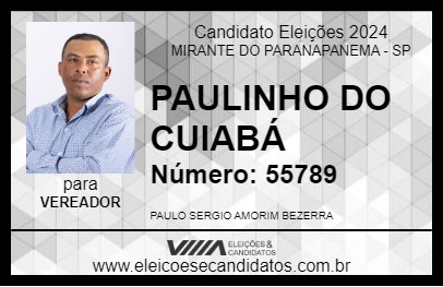 Candidato PAULINHO DO CUIABÁ 2024 - MIRANTE DO PARANAPANEMA - Eleições