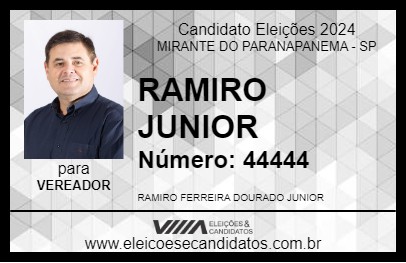 Candidato RAMIRO JUNIOR 2024 - MIRANTE DO PARANAPANEMA - Eleições