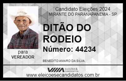 Candidato DITÃO DO RODEIO 2024 - MIRANTE DO PARANAPANEMA - Eleições