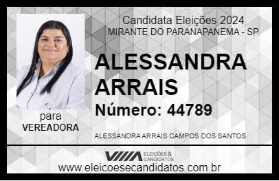 Candidato ALESSANDRA ARRAIS 2024 - MIRANTE DO PARANAPANEMA - Eleições