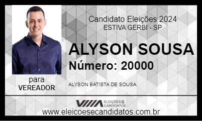 Candidato ALYSON SOUSA 2024 - ESTIVA GERBI - Eleições