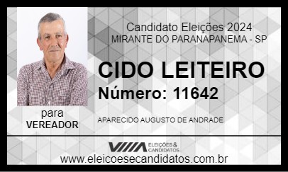 Candidato CIDO LEITEIRO 2024 - MIRANTE DO PARANAPANEMA - Eleições