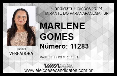 Candidato MARLENE GOMES 2024 - MIRANTE DO PARANAPANEMA - Eleições