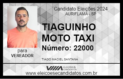 Candidato TIAGUINHO MOTO TAXI 2024 - AURIFLAMA - Eleições