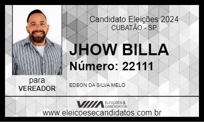 Candidato JHOW BILLA 2024 - CUBATÃO - Eleições