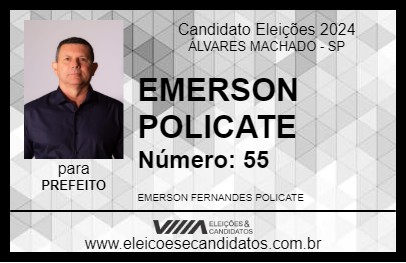 Candidato EMERSON POLICATE 2024 - ÁLVARES MACHADO - Eleições