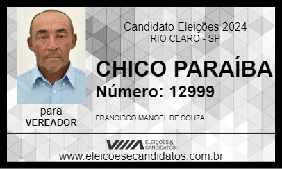 Candidato CHICO PARAÍBA 2024 - RIO CLARO - Eleições