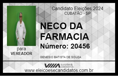 Candidato NECO DA FARMACIA 2024 - CUBATÃO - Eleições