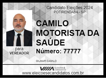 Candidato CAMILO MOTORISTA DA SAÚDE 2024 - POTIRENDABA - Eleições