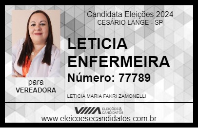 Candidato LETICIA ENFERMEIRA 2024 - CESÁRIO LANGE - Eleições