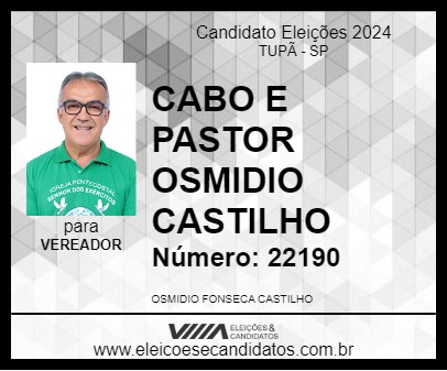 Candidato CABO E PASTOR OSMIDIO CASTILHO 2024 - TUPÃ - Eleições