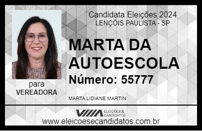 Candidato MARTA DA AUTOESCOLA 2024 - LENÇÓIS PAULISTA - Eleições