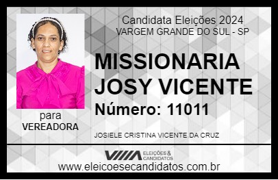 Candidato MISSIONARIA JOSY VICENTE 2024 - VARGEM GRANDE DO SUL - Eleições