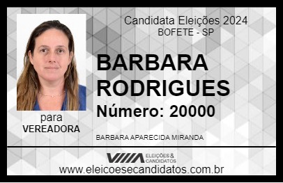 Candidato BARBARA RODRIGUES 2024 - BOFETE - Eleições