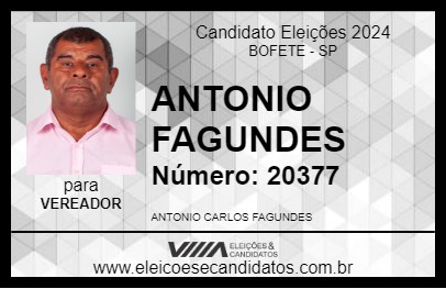 Candidato ANTONIO FAGUNDES 2024 - BOFETE - Eleições