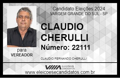 Candidato CLAUDIO CHERULLI 2024 - VARGEM GRANDE DO SUL - Eleições