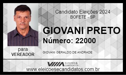 Candidato GIOVANI PRETO 2024 - BOFETE - Eleições