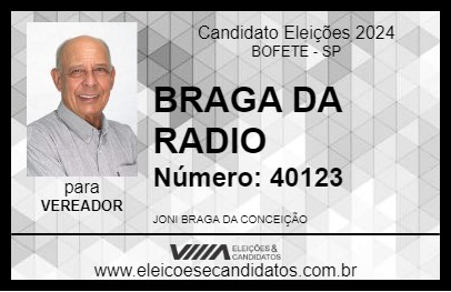 Candidato BRAGA DA RADIO 2024 - BOFETE - Eleições