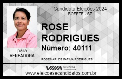 Candidato ROSE RODRIGUES 2024 - BOFETE - Eleições