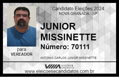 Candidato JUNIOR MISSINETTE 2024 - NOVA GRANADA - Eleições