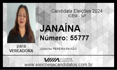 Candidato JANAÍNA PAIXÃO 2024 - ICÉM - Eleições