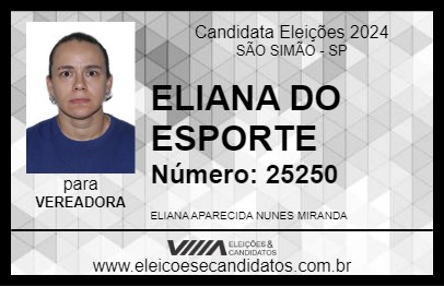 Candidato ELIANA DO ESPORTE 2024 - SÃO SIMÃO - Eleições