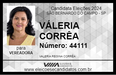 Candidato VÁLERIA CORRÊA 2024 - SÃO BERNARDO DO CAMPO - Eleições