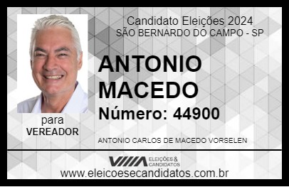 Candidato ANTONIO MACEDO 2024 - SÃO BERNARDO DO CAMPO - Eleições