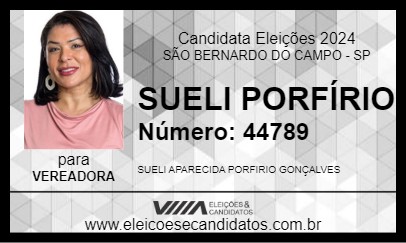 Candidato SUELI PORFÍRIO 2024 - SÃO BERNARDO DO CAMPO - Eleições