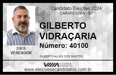 Candidato GILBERTO VIDRAÇARIA 2024 - CARAPICUÍBA - Eleições