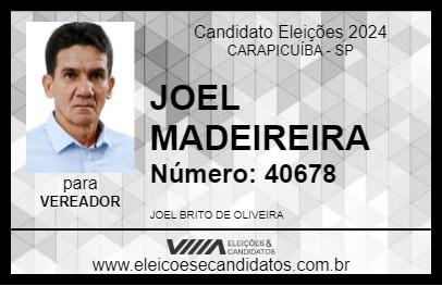 Candidato JOEL MADEIREIRA 2024 - CARAPICUÍBA - Eleições