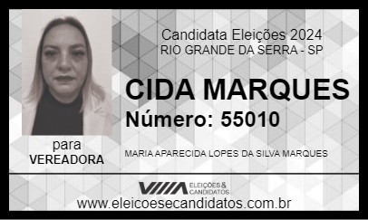 Candidato CIDA MARQUES 2024 - RIO GRANDE DA SERRA - Eleições