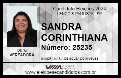 Candidato SANDRA CORINTHIANA 2024 - LENÇÓIS PAULISTA - Eleições