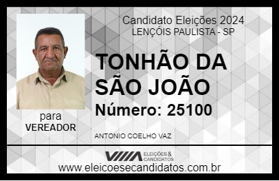 Candidato TONHÃO DA SÃO JOÃO 2024 - LENÇÓIS PAULISTA - Eleições