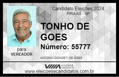 Candidato TONHO DE GOES 2024 - PIRAJUÍ - Eleições