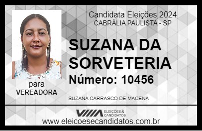 Candidato SUZANA DA SORVETERIA 2024 - CABRÁLIA PAULISTA - Eleições