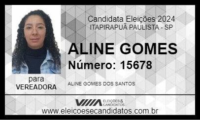 Candidato ALINE GOMES 2024 - ITAPIRAPUÃ PAULISTA - Eleições