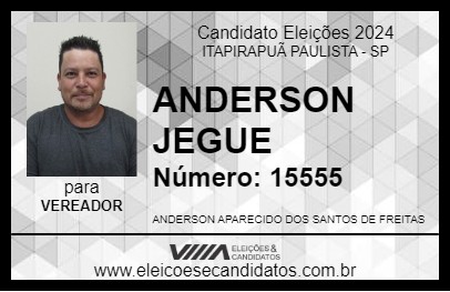 Candidato ANDERSON JEGUE 2024 - ITAPIRAPUÃ PAULISTA - Eleições