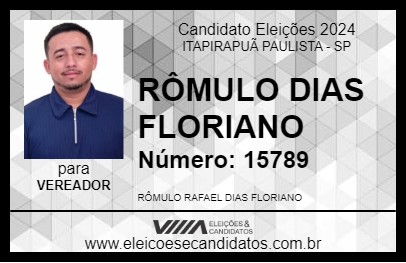 Candidato RÔMULO DIAS FLORIANO 2024 - ITAPIRAPUÃ PAULISTA - Eleições