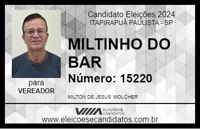 Candidato MILTINHO DO BAR 2024 - ITAPIRAPUÃ PAULISTA - Eleições