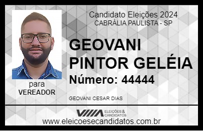 Candidato GEOVANI PINTOR GELÉIA 2024 - CABRÁLIA PAULISTA - Eleições