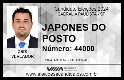 Candidato JAPONES DO POSTO 2024 - CABRÁLIA PAULISTA - Eleições