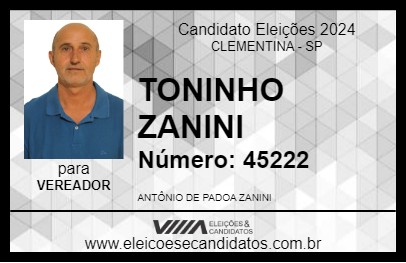 Candidato TONINHO ZANINI 2024 - CLEMENTINA - Eleições