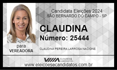 Candidato CLAUDINA 2024 - SÃO BERNARDO DO CAMPO - Eleições